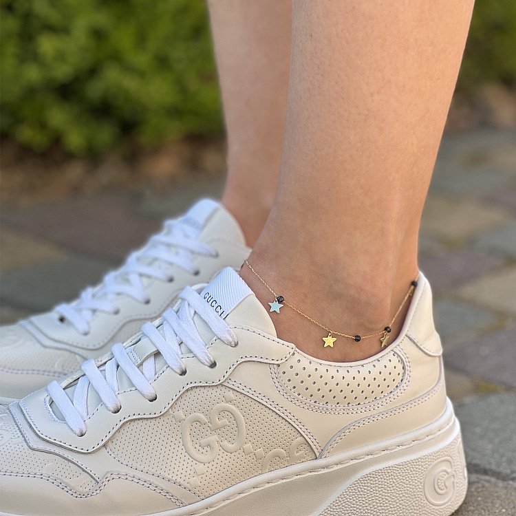 Золотой браслет "Звездочки" на ногу (фианиты) б04886 от ювелирного магазина Оникс - 6