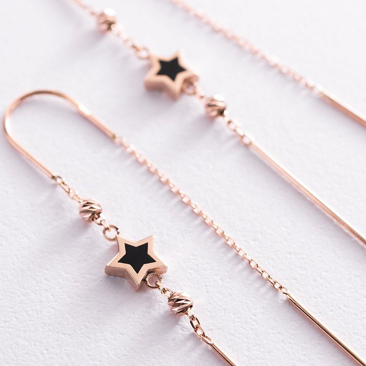 Золоті сережки - протяжки "Зірочки" (емаль) с07609 від ювелірного магазину Онікс - 3