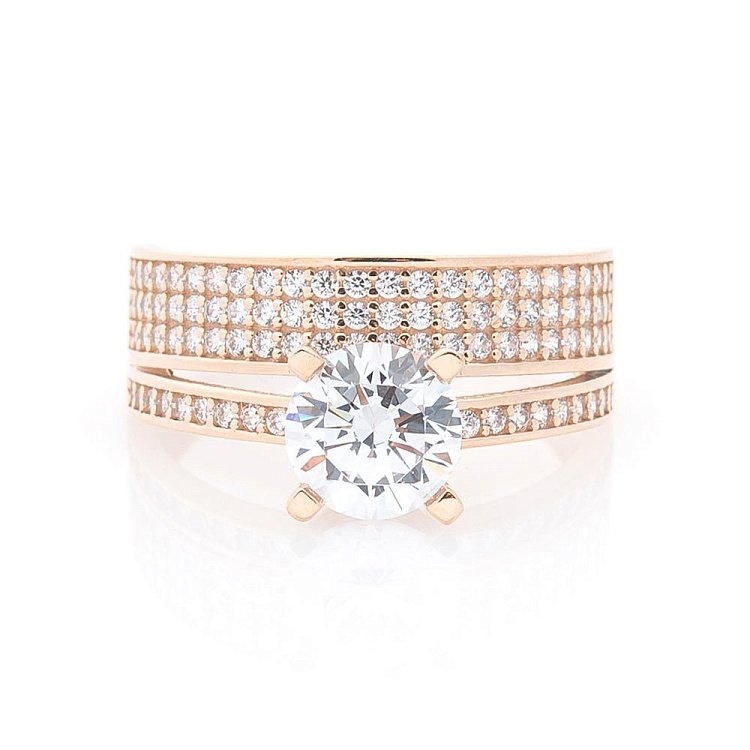 Золота заручальна каблучка з фіанітами к05796 - 1 Золота заручальна каблучка з фіанітами к05796 від ювелірного магазину Онікс - 1