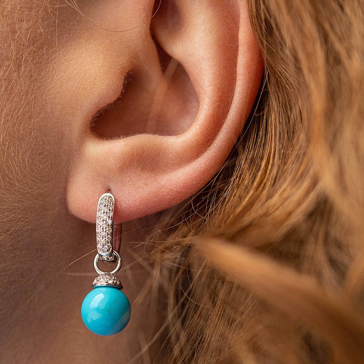 Золоті сережки "Кульки" з бірюзою і діамантами сб0475ca від ювелірного магазину Онікс - 1