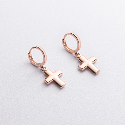 Золоті сережки "Хрестики з фіанітами" с04415 №2