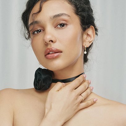 Сережки - кільця з перлами (жовте золото) с08359 №2