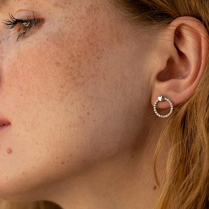 Сережки - пусети "Сердечки" з фіанітами (біле золото) с08475 №2