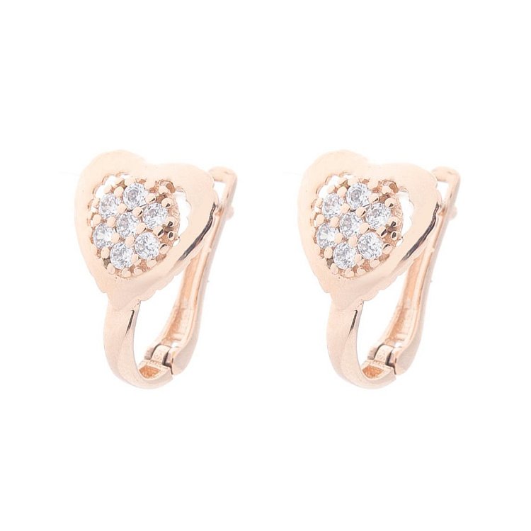 Золоті сережки "Сердечка" з фіанітами с04584 від ювелірного магазину Онікс - 1