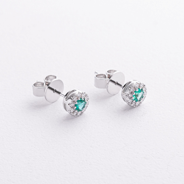 Сережки - пусети в білому золоті (діаманти, смарагди) сб0716mi від ювелірного магазину Онікс - 3