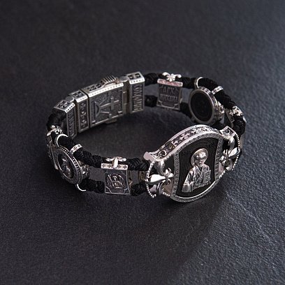 Срібний браслет "Миколай Чудотворець" (ебенове дерево) 627 №3