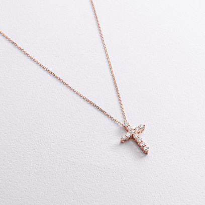 Золоте кольє "Хрестик" з діамантами 112142421 №2