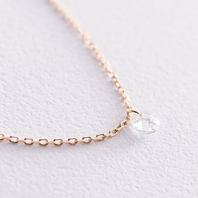 Колье в желтом золоте с одним фианитом кол01817 №2