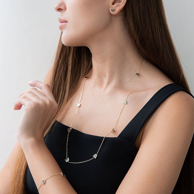 Браслет "Бабочки" в желтом золоте (эмаль) б04443 от ювелирного магазина Оникс - 1