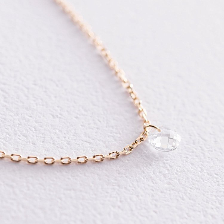 Колье в желтом золоте с одним фианитом кол01817 от ювелирного магазина Оникс - 1