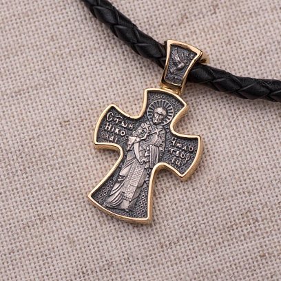 Срібний православний хрест з позолотою 132507 №3