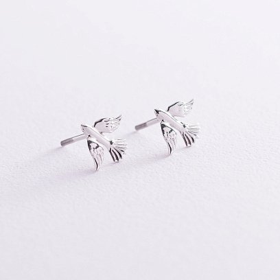 Серьги - пусеты "Птички" в белом золоте с06986