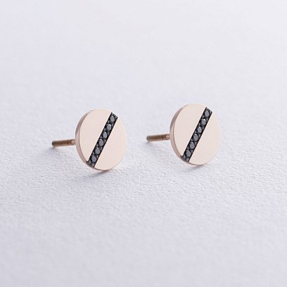 Сережки - пусети з чорними діамантами (жовте золото) 334993122