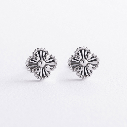 Cерьги - пусеты "Клевер" в белом золоте с09668