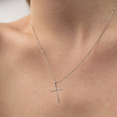 Крестик в белом золоте с бриллиантами пб0370lg №4