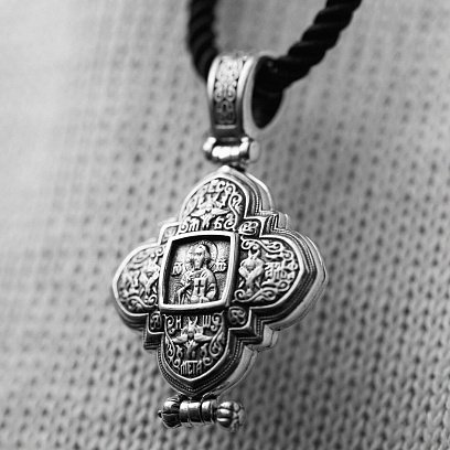 Срібний мощевик "Господь Вседержитель. Казанська ікона Божої Матері" з чорнінням 132475 №5