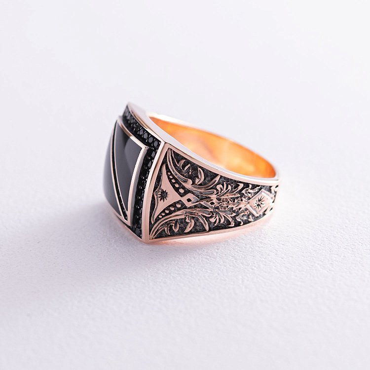 Золота печатка з оніксом і фіанітами к05456 від ювелірного магазину Онікс - 3