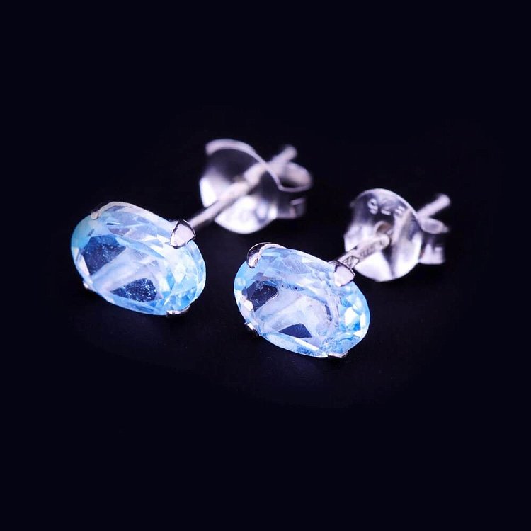 Серьги-пусеты "Топаз голубой", родий (7мм) 121375 от ювелирного магазина Оникс - 1