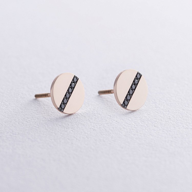 Сережки - пусети з чорними діамантами (жовте золото) 334993122 від ювелірного магазину Онікс