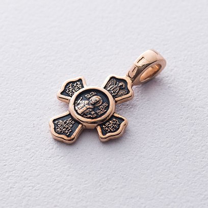 Золотой православный крест  "Распятие. Святитель Николай Чудотворец" п02678 №2