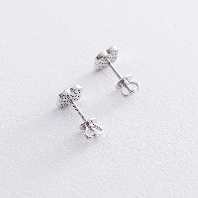 Золоті сережки-пусети "Конюшина" з чорними фіанітами с06862 від ювелірного магазину Онікс - 1