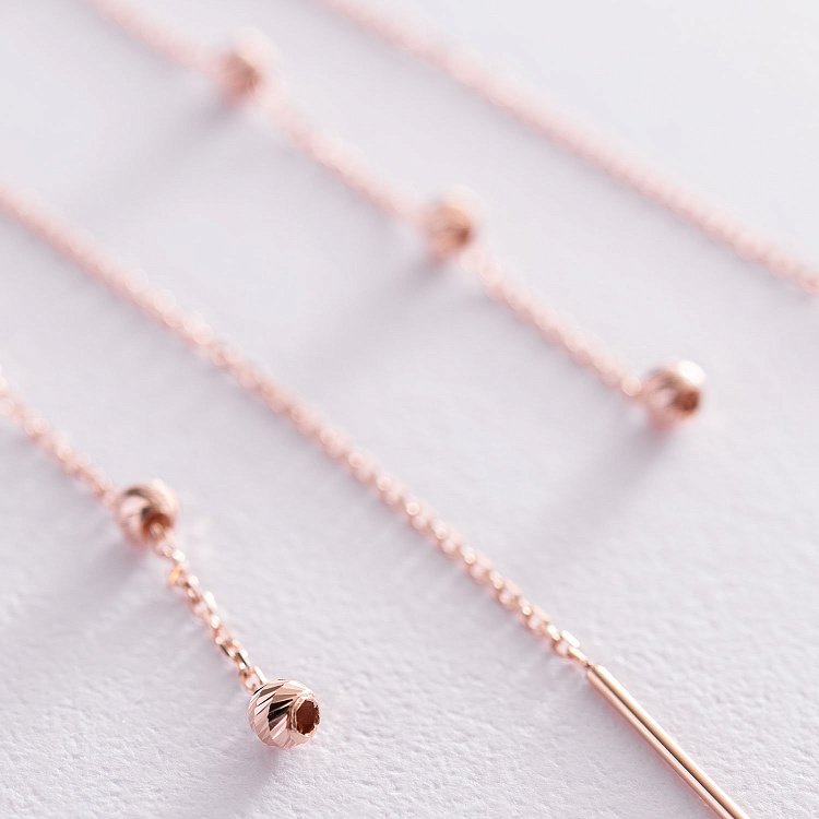 Золотые висячие серьги с шариками (протяжки) с06335 от ювелирного магазина Оникс - 2