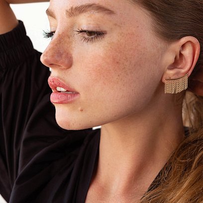 Золотые серьги - клаймберы "Камилла" с цепочками с07965 №3