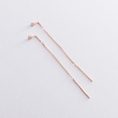 Золотые серьги - протяжки (фианиты) с06858