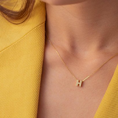 Колье с буквой "В" в желтом золоте (фианиты) кол01165В №9