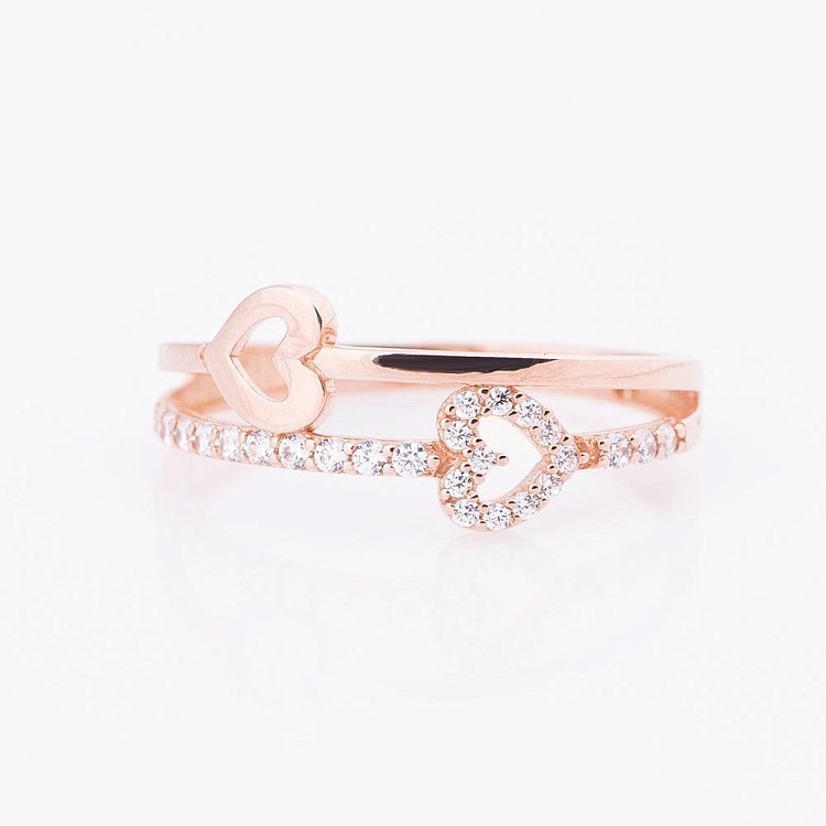 Золотое кольцо "Сердца" с фианитами к05140 - 2 Золотое кольцо "Сердца" с фианитами к05140 от ювелирного магазина Оникс - 2