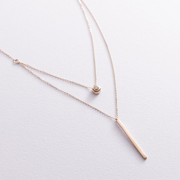 Подвійне золоте кольє "Хлоя" з фіанітом кол02045 від ювелірного магазину Онікс - 1