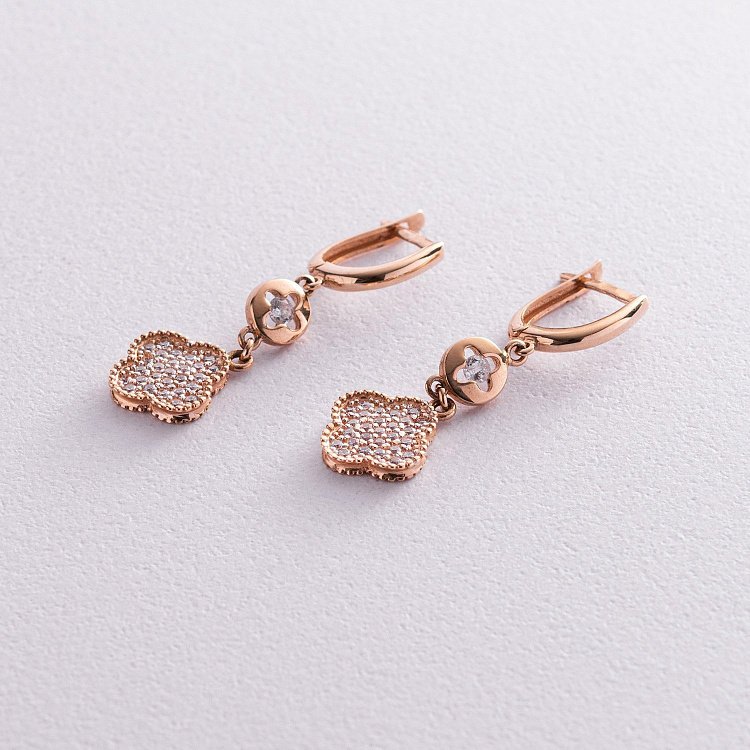 Золоті сережки "Конюшина" з фіанітами с04477 від ювелірного магазину Онікс - 2