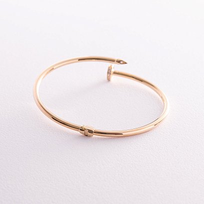 Браслет "Гвоздь" в желтом золоте (фианиты) б05174 №3