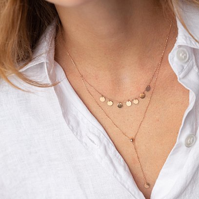 Двойное колье - галстук "Монетки" в красном золоте кол02284 №12