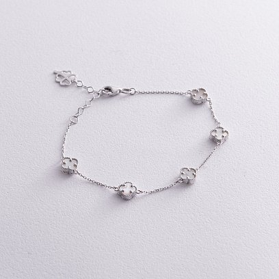 Браслет "Клевер" с перламутром mini (белое золото) б05248