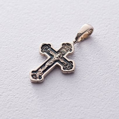 Золотий хрестик (чорніння) "Розп'яття. Спаси і Збережи" п03205