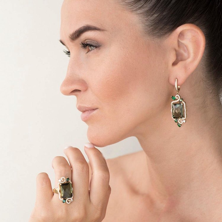 Золоті сережки (празиолит, фіаніт) с03899 від ювелірного магазину Онікс - 4