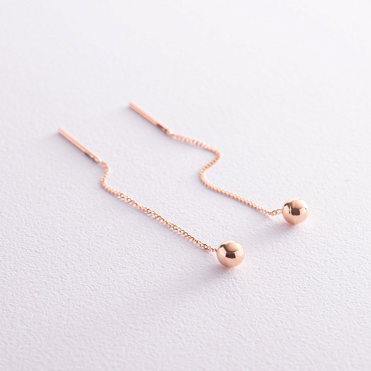 Золотые серьги - протяжки "Шарики" с07955 от ювелирного магазина Оникс - 7