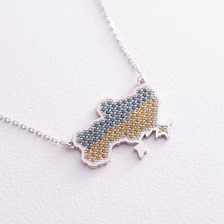 Золотое колье "Украина" с голубыми и желтыми бриллиантами 727041121 от ювелирного магазина Оникс - 5