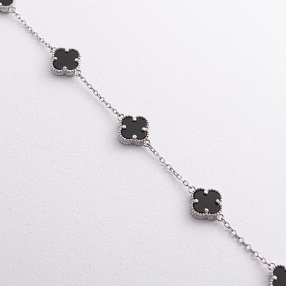 Срібний браслет "Конюшина" (онікс) 141824 №2