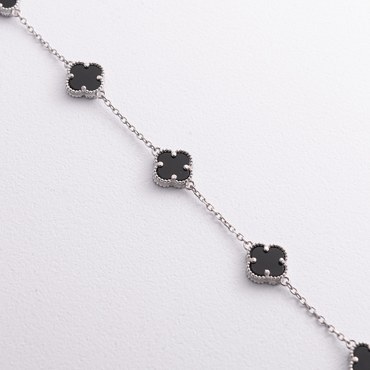 Срібний браслет "Конюшина" (онікс) 141824 від ювелірного магазину Онікс - 1