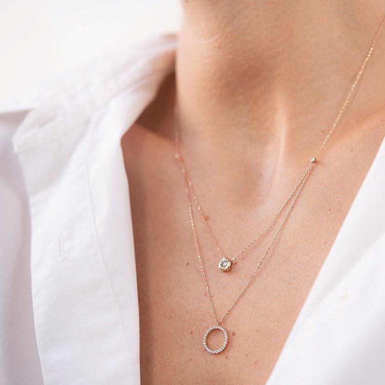 Подвійне золоте кольє "Ханна" з фіанітами кол01862 від ювелірного магазину Онікс - 5