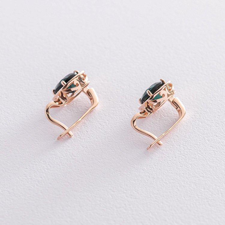 Золоті сережки (фіаніти, празіоліти) с05155 від ювелірного магазину Онікс - 2