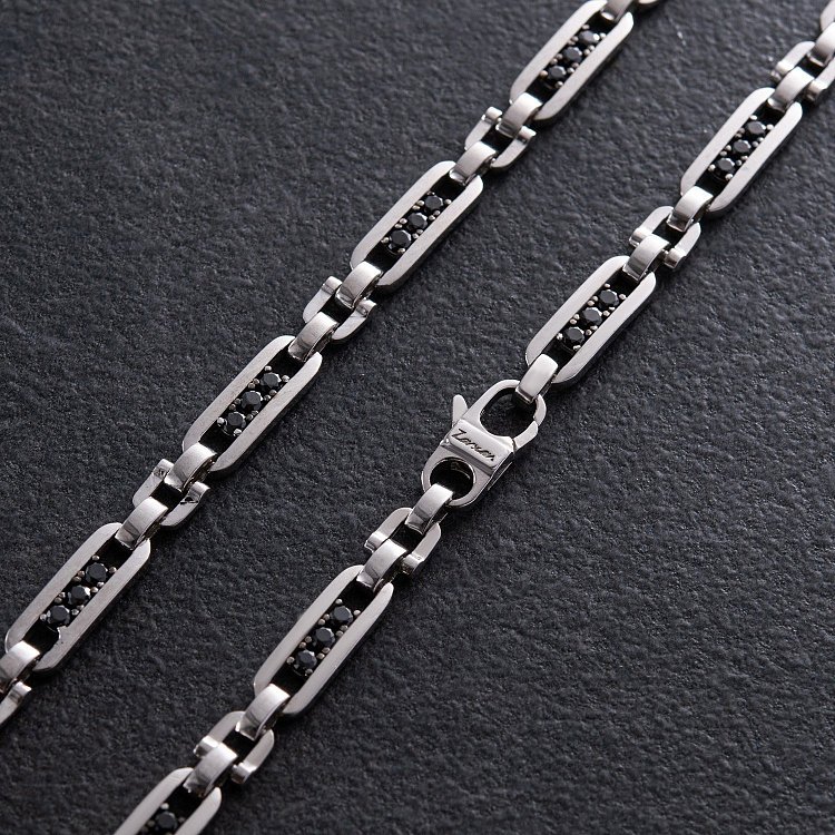 Мужская серебряная цепочка с черными фианитами 931 - 6 Мужская серебряная цепочка с черными фианитами 931 от ювелирного магазина Оникс - 6