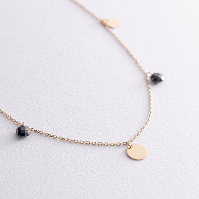 Золотий браслет "Сердечка і монетка" на ногу (чорні фіаніти) б04796 №2