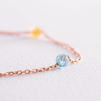 Колье "Free" в красном золоте (голубые и желтые фианиты) кол02249 №4