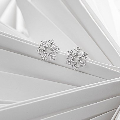 Золоті сережки - пусети "Сніжинки" з діамантами 311951121 №3