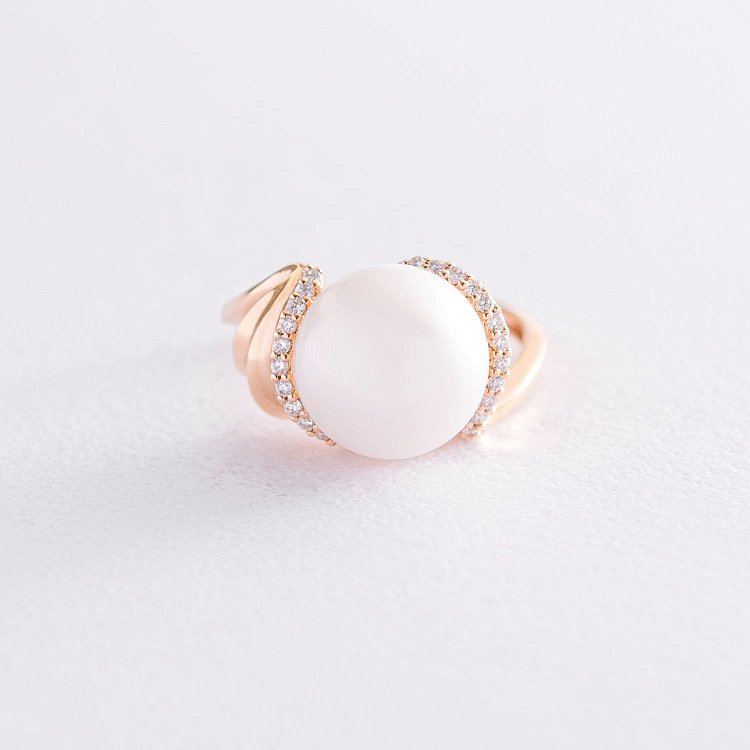 Золотое кольцо (жемчуг, бриллианты) к467 от ювелирного магазина Оникс - 2