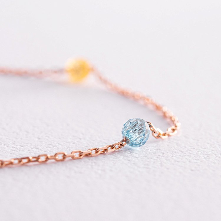 Колье "Free" в красном золоте (голубые и желтые фианиты) кол02249 от ювелирного магазина Оникс - 3