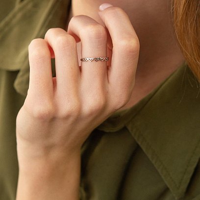 Кольцо "Сердечки" в белом золоте к07154 №5